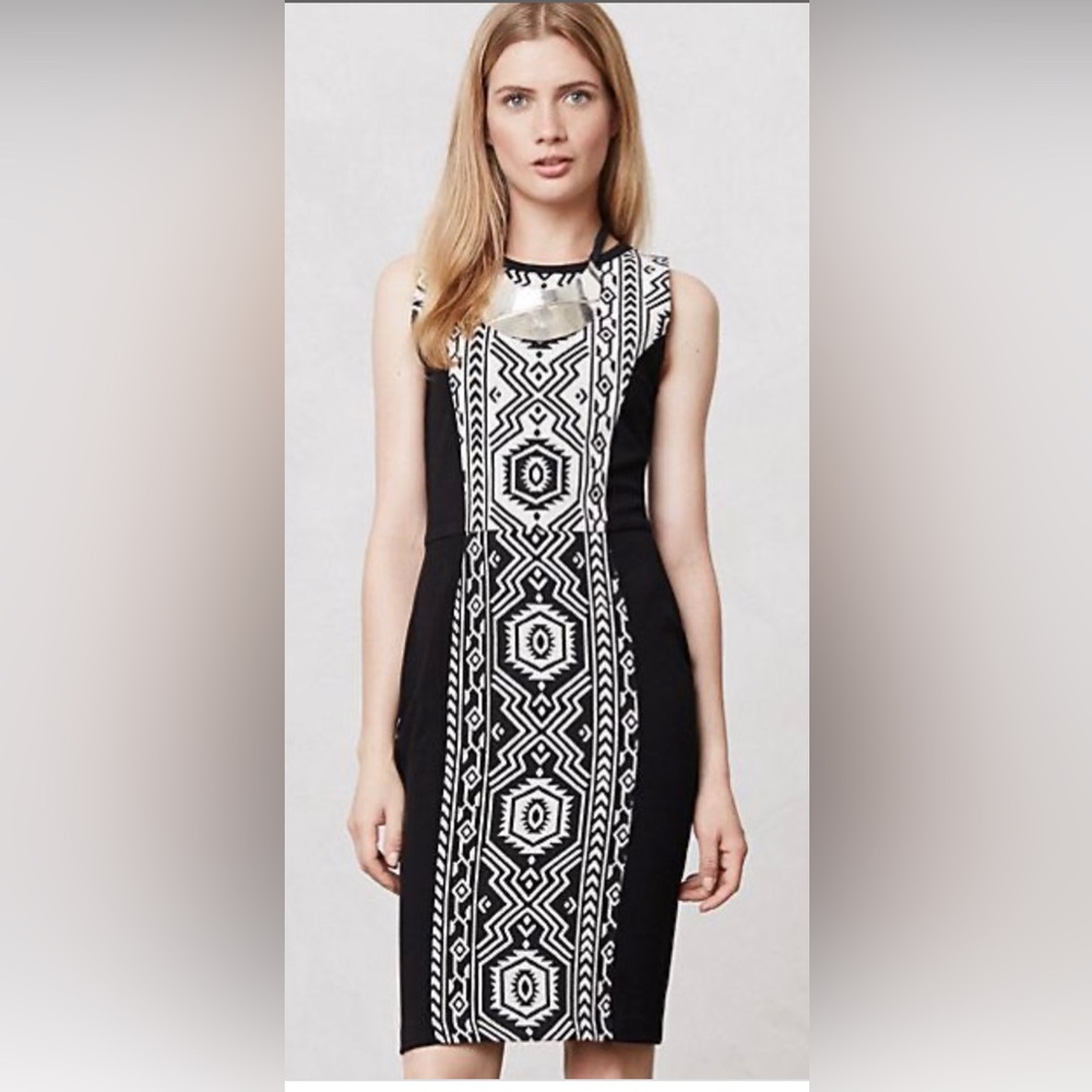 Anthropologie Geo Black & White Pencil Sheath Dress Size 4